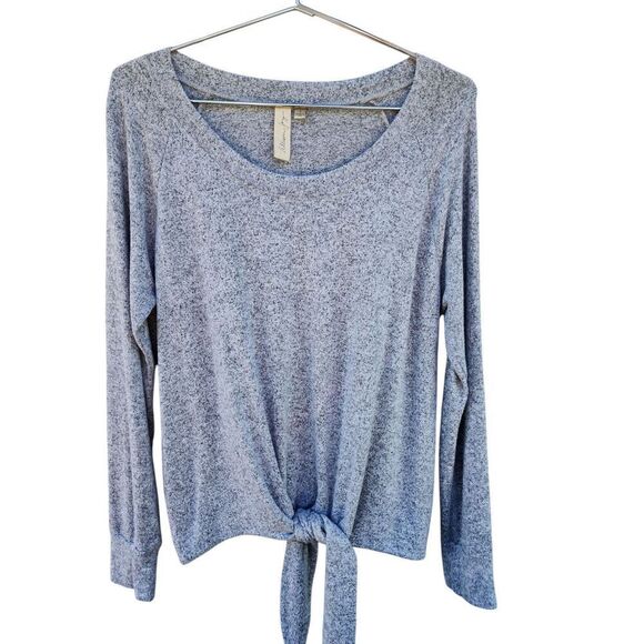 Allison Joy Sweater Tie Front Marled Gray Womens Size S Lightweight Top Rayon - Picture 1 of 6